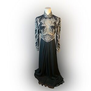Vintage Oleg Cassini Black Tie Beaded Formal Couture Evening Gown | Size 4
